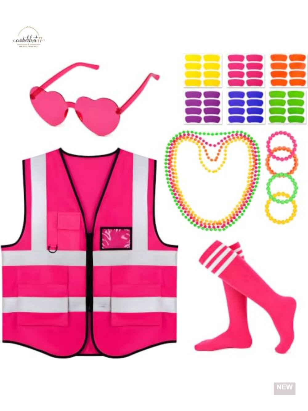 Neon Halloween Costume Set Vest Glasses Socks Bracelets Women Football